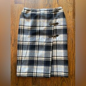 Vintage Wool Blend Wrap Skirt with Buckle Accents